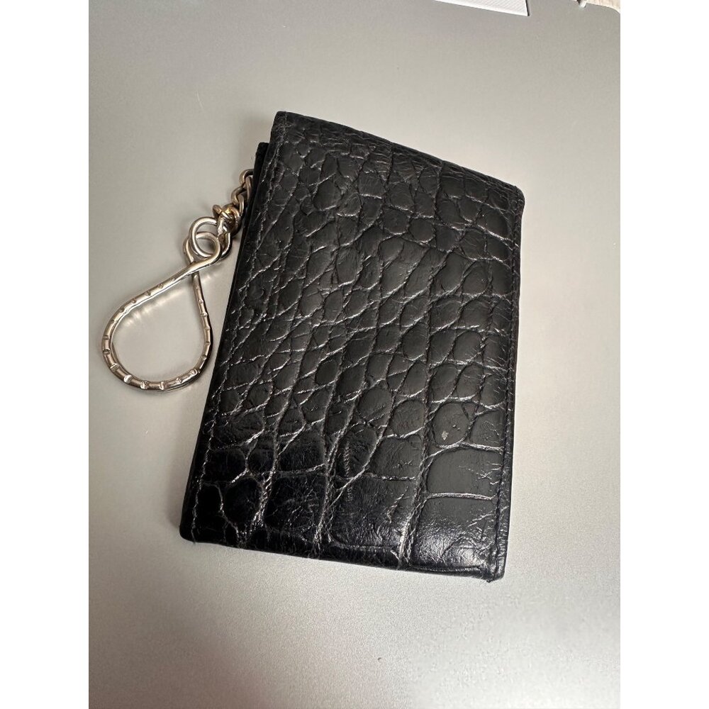 Carlos Falchi Black Croc-Embossed Leather Keychain Wallet With‎ Snap Closure